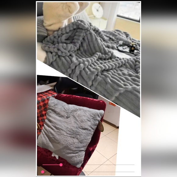 NIP ELEGANTLY GORGEOUS FAUX FUR MINK BLANKET THROW SEXXXY GREY and Pillow - Picture 6 of 7